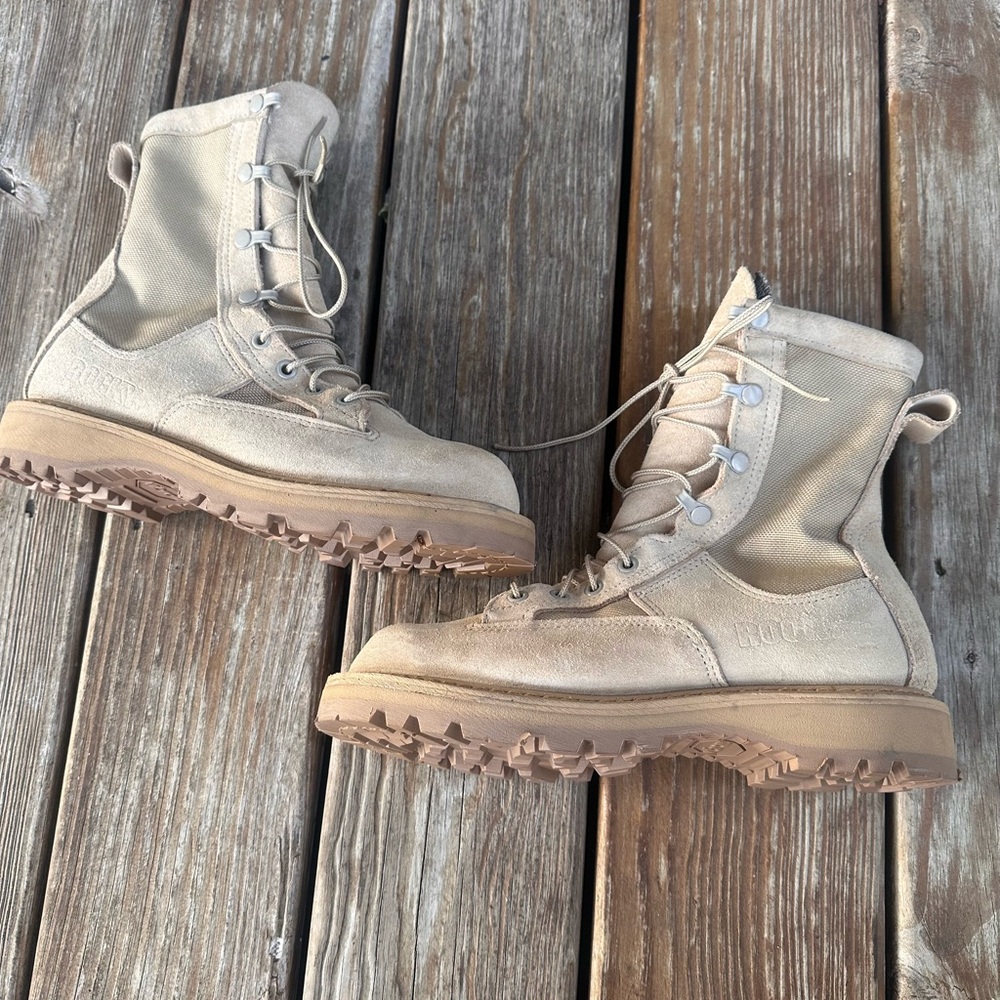 Vibram Tan Suede Military Combat style Boot with Black Knit Liner